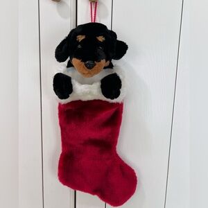 Vintage Christmas Stocking Puppy Dog Red Rottweiler or Dachshund Dog Face Paws